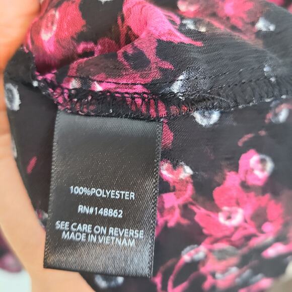 Torrid Womens 3X Black Pink Floral Sheer Chiffon Clip Dot Button-Front Blouse - Picture 8 of 9